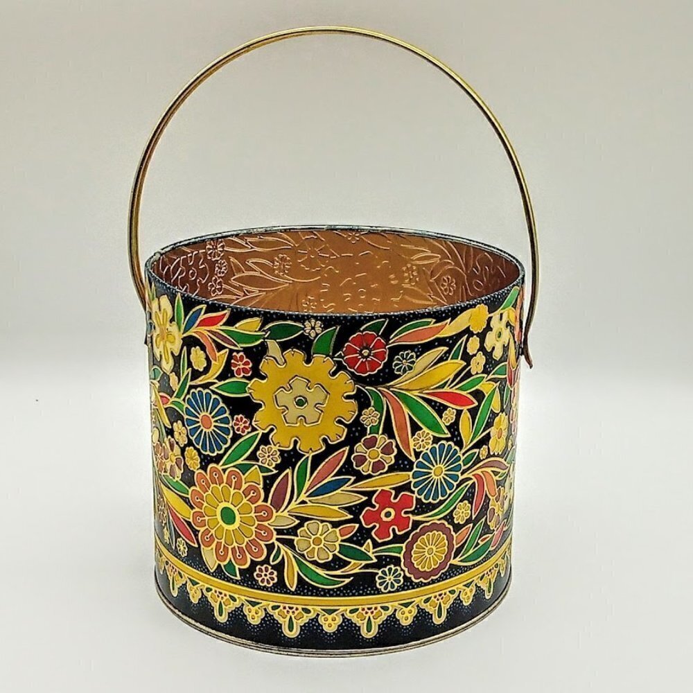 Vintage Multicolor Floral Metal Made in England Container